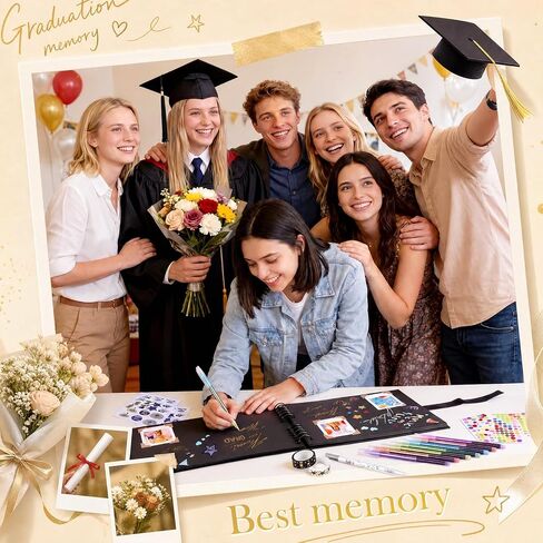 Eaasty 80 Pages 2026 Graduation Scrapbook DIY Kit Grad Guest Book Photo Album with Stickers Markers Photo Frames Clips for 2026 College High School Memory Book Gifts Party Supplies 3.15 x 4.72" in Kuwait