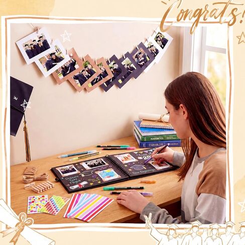 Eaasty 80 Pages 2026 Graduation Scrapbook DIY Kit Grad Guest Book Photo Album with Stickers Markers Photo Frames Clips for 2026 College High School Memory Book Gifts Party Supplies 3.15 x 4.72" in Kuwait