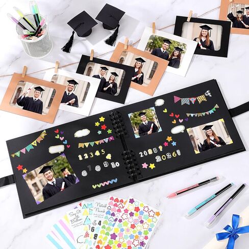 Eaasty 80 Pages 2026 Graduation Scrapbook DIY Kit Grad Guest Book Photo Album with Stickers Markers Photo Frames Clips for 2026 College High School Memory Book Gifts Party Supplies 3.15 x 4.72" in Kuwait