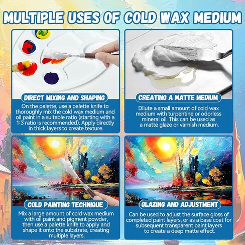Cold Wax, Cold wax Medium, Watercolor Waxs Sealer, Creating Unique Texture, Presents Elegant Matte Finish, Increases Adhesion and Stability of Pigments, Protects Painting, 3.33 oz in Kuwait