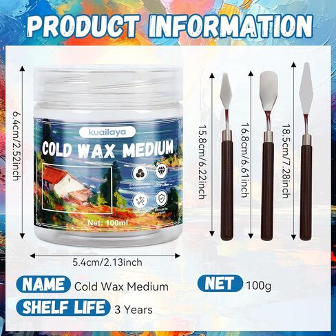 Cold Wax, Cold wax Medium, Watercolor Waxs Sealer, Creating Unique Texture, Presents Elegant Matte Finish, Increases Adhesion and Stability of Pigments, Protects Painting, 3.33 oz in Kuwait