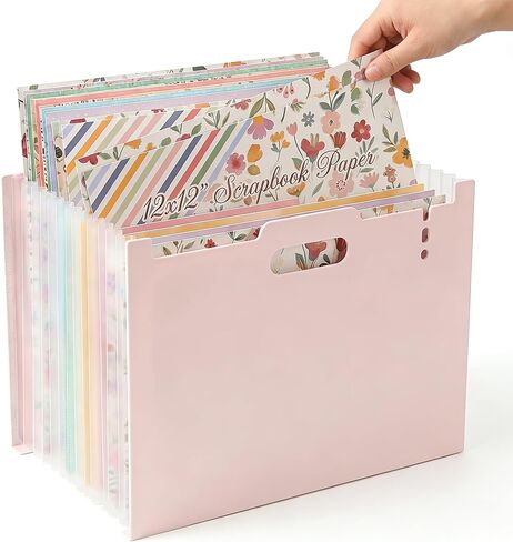 12x12 Scrapbook Paper Storage Organizer with 13 Expandable Pocket, Large Scrapbook Storage for Craft Room Organization, Sticker Storage, Desktop Paper Holder (Pink) in Kuwait