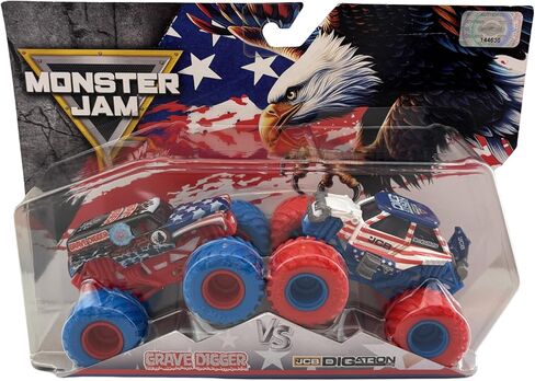 Monster Jam Grave Digger vs JCB Digatron Diecast Truck - حصريًا باللون الأحمر والأبيض والأزرق in Kuwait