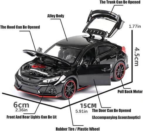 1/32 Alloy Model Car Diecast Toy Collection Pull Back Sound & Light Gift for Honda Civic Type R Accessory in Kuwait