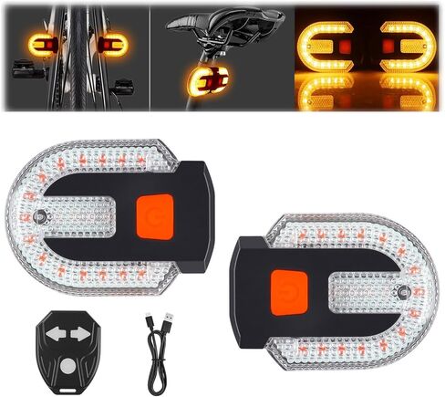 قطعتان من أضواء خلفية الدراجة مع إشارات الانعطاف، جهاز تحكم عن بعد لاسلكي USB لشحن الدراجة، ضوء خلفي للدراجة، مقاوم للماء/أضواء دراجة مدمجة، 5 أوضاع تحذير للسلامة وإشارات الانعطاف للركوب الليلي in Kuwait