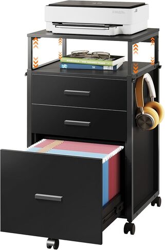 DEVAISE File Cabinet with Storage Drawers, Rolling Printer Stand with Adjustable Shelves, Wood Filing Cabinet for Home Office, Black in Saudi Arabia