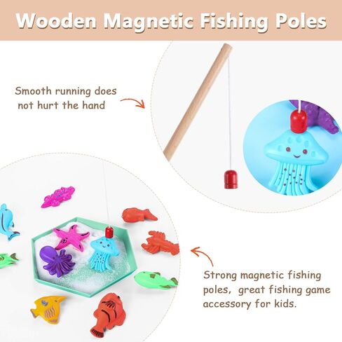Sumind 4 Pieces Wooden Magnetic Fishing Poles Magnet Poles Fishing Rod for Wooden Magnetic Fishing Game for Kindergarten Preschool Girl Boy in Saudi Arabia