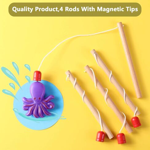 Sumind 4 Pieces Wooden Magnetic Fishing Poles Magnet Poles Fishing Rod for Wooden Magnetic Fishing Game for Kindergarten Preschool Girl Boy in Saudi Arabia