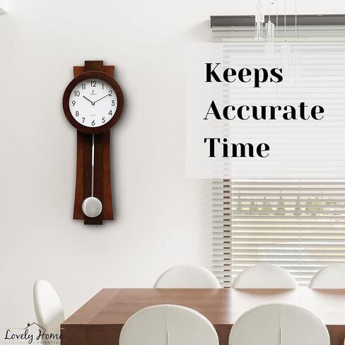 Pendulum Wall Clock Battery Operated - Modern Pendulum Clock 23.5x8.5 inch - Silent Wooden Decorative Wall Clock with Pendulum for Living Room -Contemporary Wall Clock for Office and Home Décor in Saudi Arabia