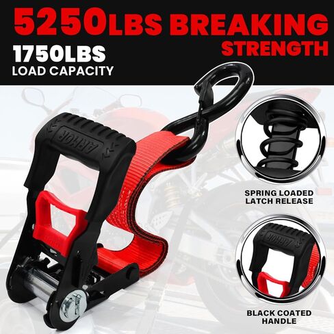 Ratchet Straps Heavy Duty (4 Pack) - 5,250 Break Strength Motorcycle Strap Tie Downs with 15ft Soft Loops -1.5in x 8ft Ratchet Tie Down Straps for Motorcycles, Truck, Cargo -Safety S Hook, Storage Bag in Kuwait