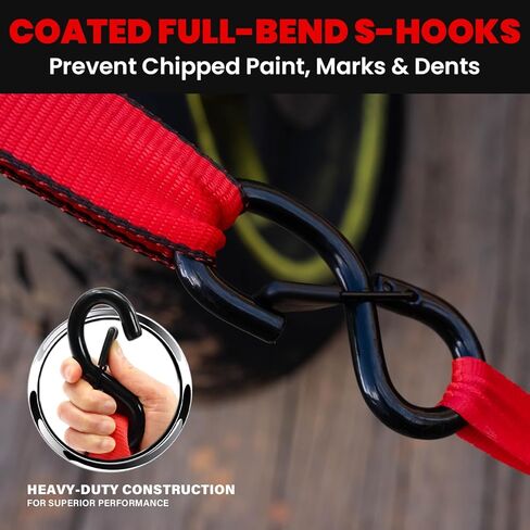 Ratchet Straps Heavy Duty (4 Pack) - 5,250 Break Strength Motorcycle Strap Tie Downs with 15ft Soft Loops -1.5in x 8ft Ratchet Tie Down Straps for Motorcycles, Truck, Cargo -Safety S Hook, Storage Bag in Kuwait