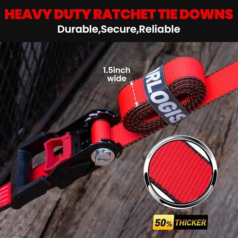 Ratchet Straps Heavy Duty (4 Pack) - 5,250 Break Strength Motorcycle Strap Tie Downs with 15ft Soft Loops -1.5in x 8ft Ratchet Tie Down Straps for Motorcycles, Truck, Cargo -Safety S Hook, Storage Bag in Kuwait