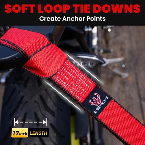 Ratchet Straps Heavy Duty (4 Pack) - 5,250 Break Strength Motorcycle Strap Tie Downs with 15ft Soft Loops -1.5in x 8ft Ratchet Tie Down Straps for Motorcycles, Truck, Cargo -Safety S Hook, Storage Bag in Kuwait
