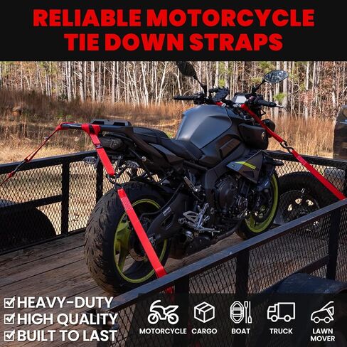 Ratchet Straps Heavy Duty (4 Pack) - 5,250 Break Strength Motorcycle Strap Tie Downs with 15ft Soft Loops -1.5in x 8ft Ratchet Tie Down Straps for Motorcycles, Truck, Cargo -Safety S Hook, Storage Bag in Kuwait