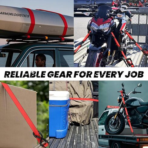 Ratchet Straps Heavy Duty (4 Pack) - 5,250 Break Strength Motorcycle Strap Tie Downs with 15ft Soft Loops -1.5in x 8ft Ratchet Tie Down Straps for Motorcycles, Truck, Cargo -Safety S Hook, Storage Bag in Kuwait