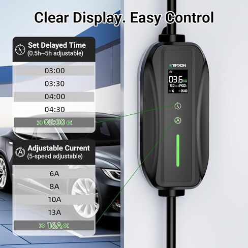 16A Level 1&2 EV Charger, ETL Certified Portable J1772 Electric Car Charger, Electric Vehicle Charging Station with 25FT Cord,120V/240V NEMA 6-20P Plug & 120V 5-15P Adapter for All J1772 EV Cars in Kuwait