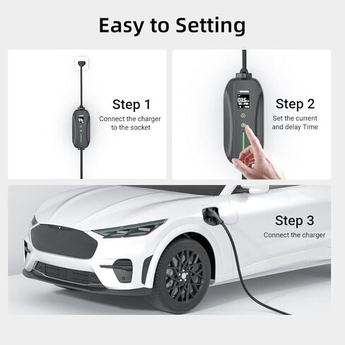 16A Level 1&2 EV Charger, ETL Certified Portable J1772 Electric Car Charger, Electric Vehicle Charging Station with 25FT Cord,120V/240V NEMA 6-20P Plug & 120V 5-15P Adapter for All J1772 EV Cars in Kuwait