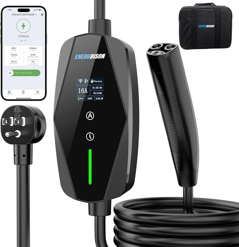 Level 1/2 Tesla EV Charger,25ft Extension Cable with Wi-Fi/APP Control,ETL Certified.Dual Voltage Charger with 240V NEMA 6-20 Adapters and 120V NEMA 5-15 Plug,Compatible with Tesla Model 3/Y/S/X in Kuwait