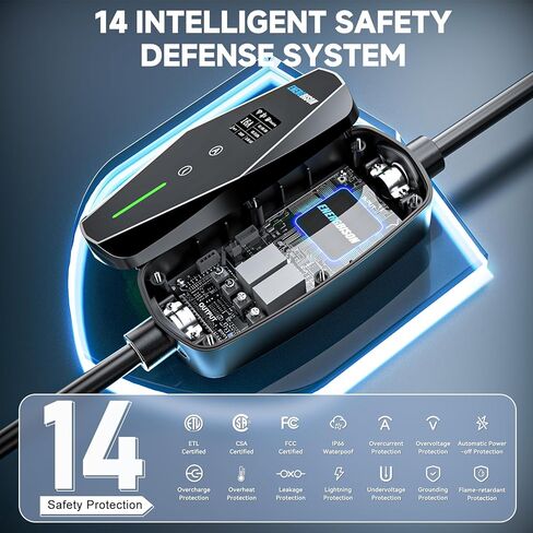 Level 1/2 Tesla EV Charger,25ft Extension Cable with Wi-Fi/APP Control,ETL Certified.Dual Voltage Charger with 240V NEMA 6-20 Adapters and 120V NEMA 5-15 Plug,Compatible with Tesla Model 3/Y/S/X in Kuwait