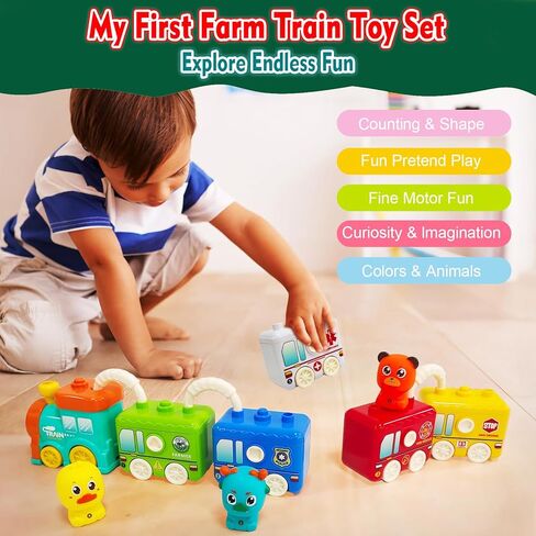 Toddler Toy Strain Set, Learning Counting Matching Lock and Key Kids Toys, Includes 6 Themed Cars and Finger Animal, for 2-5 Year Old Boy Girl Gifts for Smart Kids, Christmas Birthday Gift in Kuwait