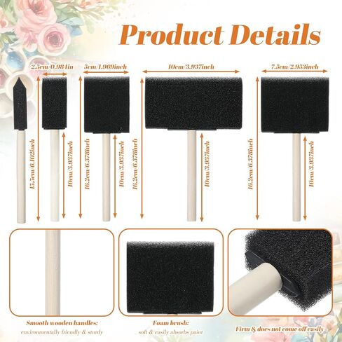 8 Pcs Foam Paint Brushes Set 4 Sizes, 1'' 2'' 3'' 4'' Portable Lightweight Foam Brushes for Painting, Practical Sponge Brush with Wood Handle for Staining, Varnish, DIY Crafting in Kuwait