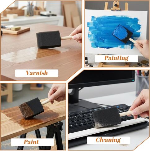 8 Pcs Foam Paint Brushes Set 4 Sizes, 1'' 2'' 3'' 4'' Portable Lightweight Foam Brushes for Painting, Practical Sponge Brush with Wood Handle for Staining, Varnish, DIY Crafting in Kuwait