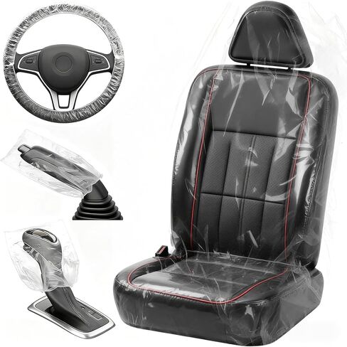 DGSL 330 PCS Disposable Car Seat Covers, Clear Plastic Vehicle Seat Protector Set Includes Wheel Covers, Gear Selector Covers and Handbrake Cover for Auto Truck Bus Accessories in Kuwait