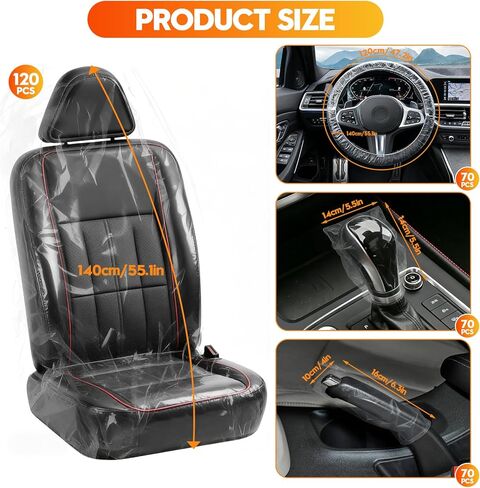 DGSL 330 PCS Disposable Car Seat Covers, Clear Plastic Vehicle Seat Protector Set Includes Wheel Covers, Gear Selector Covers and Handbrake Cover for Auto Truck Bus Accessories in Kuwait