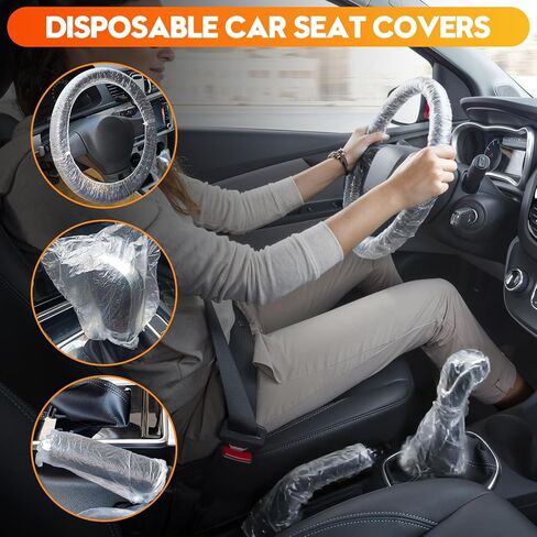 DGSL 330 PCS Disposable Car Seat Covers, Clear Plastic Vehicle Seat Protector Set Includes Wheel Covers, Gear Selector Covers and Handbrake Cover for Auto Truck Bus Accessories in Kuwait