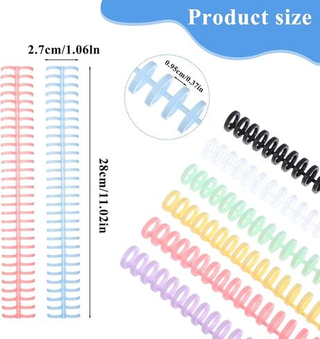 8 PCS Comb Binding Spines, 30 Rings Click Plastic Spiral Binding Coils, 1/2" Diameter Easy to Adding Pages Bindings Letter for Student Teacher Business Document Notebook File Making (Colorful) in Kuwait