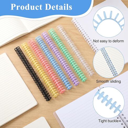 8 PCS Comb Binding Spines, 30 Rings Click Plastic Spiral Binding Coils, 1/2" Diameter Easy to Adding Pages Bindings Letter for Student Teacher Business Document Notebook File Making (Colorful) in Kuwait