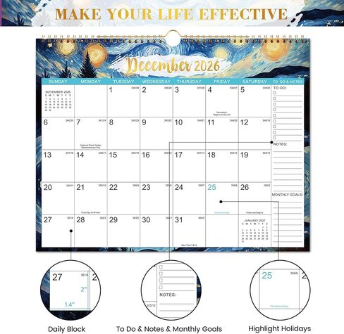 Calendar 2024-2025 - Wall Calendar 2024-2025, JUL. 2024 - DEC. 2025, 15'' x 11.5'', 2024-2025 Wall Calendar with 18 Months - Blue-Pink Floral in Saudi Arabia