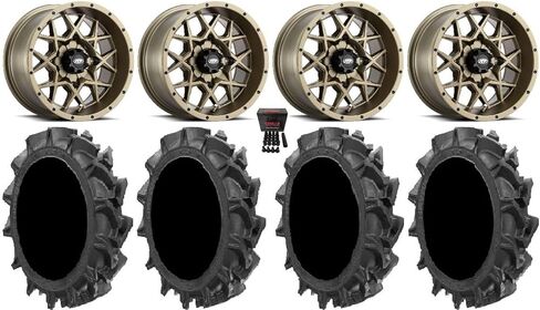 الحزمة - 9 عناصر: عجلات ITP Hurricane مقاس 14 بوصة، برونزية مقاس 31 بوصة، إطارات MotoHavok [4x110 Bolt Pattern 12mmx1.25 Lug Kit] in Kuwait
