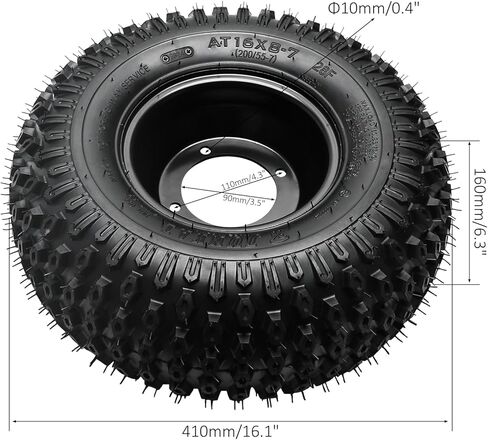 عبوتان من إطارات ATV مقاس 16 × 8.00-7 مع حواف - عجلات 4PR بدون أنابيب مقاس 7 بوصات لـ UTV وGo-Kart وQuad وBuggy وإطارات الدراجة الصغيرة لجميع التضاريس و4 مسامير بنمط مسمار 110 مم in Kuwait