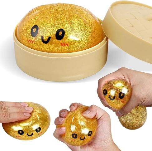 Glitter Dumpling Squishy, Squishy Dumpling Toy with Steamer Box, Taba Squishies Stress Relief Ball, Fidget Sensory Squeeze Toy Gifts Party Favors Stuffers for Adults Kids in Kuwait