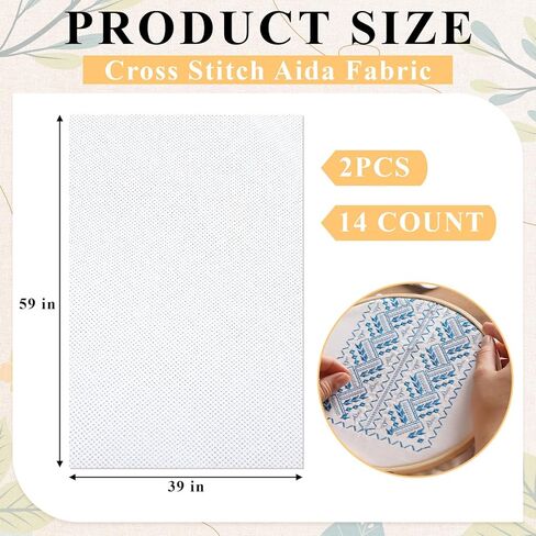 Tranqun 2 Pack 14 Count Cross Stitch Aida Fabric, 59 x 39 Inch – Extra Large DIY Embroidery Cloth, Ideal for Embroidery, Curtains, Cushions, Tablecloths, Home Decor, Ideal Gifts for Mom in Kuwait