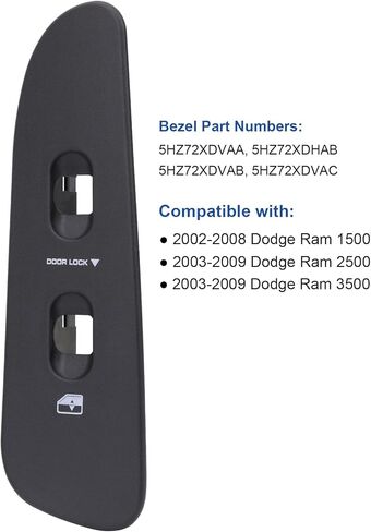 Obaee Window Switch Cover Interior Trim Panel, Passenger Side Door Switch Bezel Compatible with 2002-2009 Dodge Ram 1500 2500 3500, Black in Kuwait