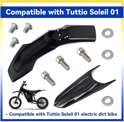 Electric Dirt Bike Front & Rear Fender Kit Compatible with Tuttio Soleil 01 E-Bike Mud Guard Assembly Replacement for Tutti Soleil01 Off-Road Motorcycle Mudguards, Black in Kuwait
