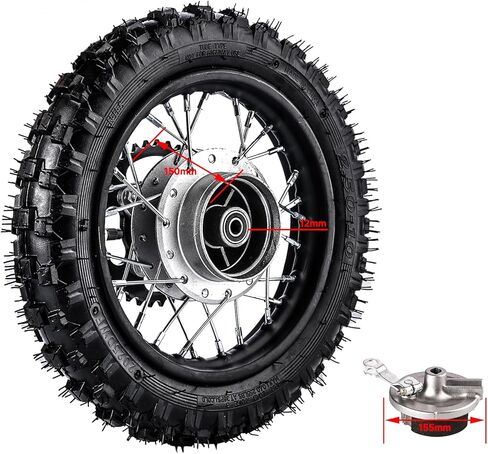 10 Inch 2.5-10 Rear and Front Wheel Tire with 1.4 x 10 Rim Chain Sprocket and Drum Brake With 12mm Bearing for 50cc 70cc 90cc 110cc Dirt Pit Bike CRF50 DRZ70 PW50 BBR50 TTR50 DRZ50 SSR in Kuwait