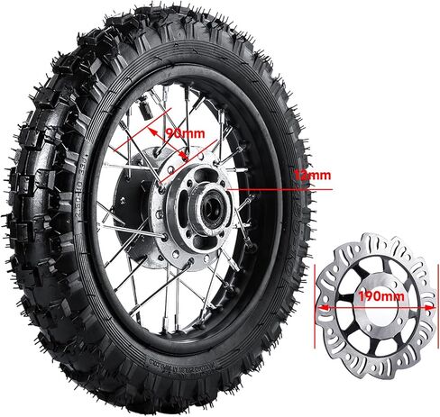 10 Inch 2.5-10 Rear and Front Wheel Tire with 1.4 x 10 Rim Chain Sprocket and Drum Brake With 12mm Bearing for 50cc 70cc 90cc 110cc Dirt Pit Bike CRF50 DRZ70 PW50 BBR50 TTR50 DRZ50 SSR in Kuwait