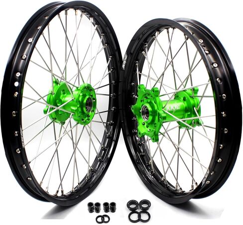 عجلات KKE 21/19 MX لـ KAWASAKI KX250F KX450F 2006-2023 /KX125/250 06-07/KX450 19-2023 محاور خضراء للدراجات النارية باستخدام الحاسب الآلي in Kuwait