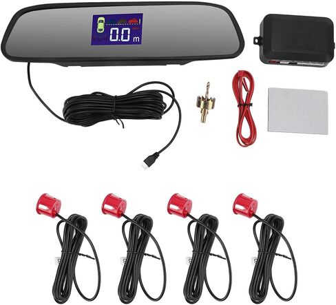 SUNGOOYUE Car Reverse System, 4 Sensors with Wide Detection Range 0.3 to 2.0M LCD Display Color Warning 3 Beeping Sounds, for SUV Truck Sedan Commercial Vehicle (Red) in Saudi Arabia