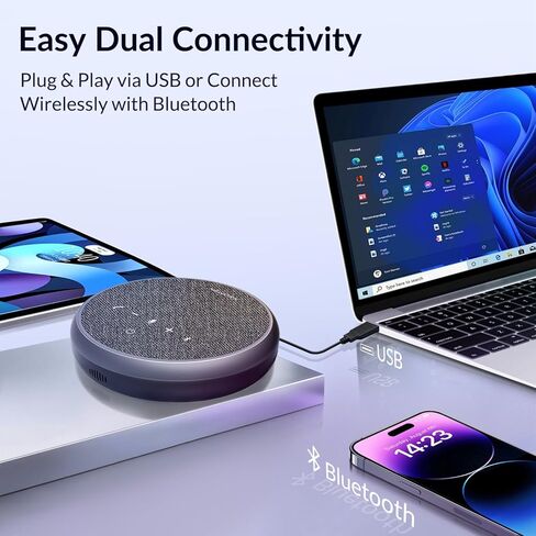 مكبر صوت للمؤتمرات، 3 ميكروفونات AI لالتقاط الصوت بزاوية 360 درجة، إلغاء ذكي للضوضاء، مكبر صوت محمول لمكالمات الفيديو، المكتب المنزلي واجتماعات الفريق الصغيرة in Kuwait