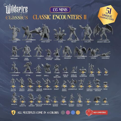 Classic Encounters II - 135 Monsters & Encounters for DND Miniatures Bulk & Dungeons Dragons | 28mm Unpainted DND Minis | D&D Figures Miniatures for RPG Tabletop Gaming | Pathfinder I Realm Reforged in Kuwait