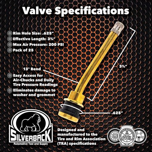 صمام إطار الشاحنة Silverback TR572 مع انحناء 13 درجة. صمام الشاحنة النحاسي مصنوع من النحاس الفاخر والمطاط المقاوم للأوزون EPDM. حزمة من 25. in Kuwait