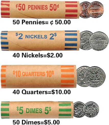 ESSENTIAL 100 Pcs Assorted Heavy Duty Preformed Coin Wrappers Rolls - Quarters, Pennies, Nickels and Dimes, Standard Size for Banks, Stores & Offices (Total 100 PCS) in Kuwait