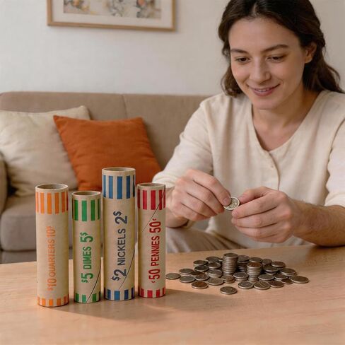ESSENTIAL 100 Pcs Assorted Heavy Duty Preformed Coin Wrappers Rolls - Quarters, Pennies, Nickels and Dimes, Standard Size for Banks, Stores & Offices (Total 100 PCS) in Kuwait