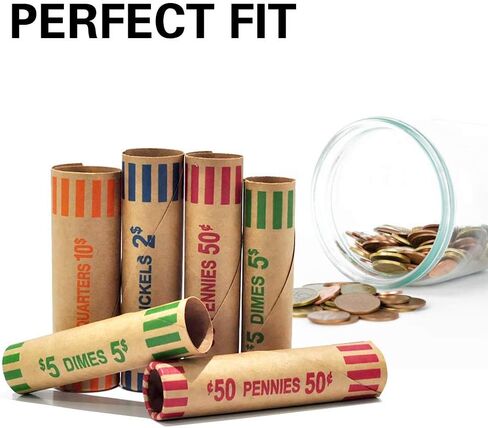ESSENTIAL 100 Pcs Assorted Heavy Duty Preformed Coin Wrappers Rolls - Quarters, Pennies, Nickels and Dimes, Standard Size for Banks, Stores & Offices (Total 100 PCS) in Kuwait