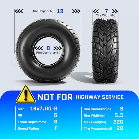 مجموعة إطارات 19x7-8 ATV/UTV مكونة من 2، إطارات دراجة صغيرة مقاس 19x7x8، إطار طين وممر 6PR لجميع التضاريس، بدون أنبوب، مقاوم للثقب، مداس اتجاهي in Kuwait