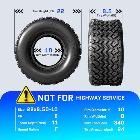 إطارات 22x9.5-10 ATV/UTV، 22x9.5x10 إطارات الطين والمسارات لجميع التضاريس، 6PR بدون أنبوب، مقاومة للثقب، مداس غير اتجاهي، مجموعة من 2 in Kuwait